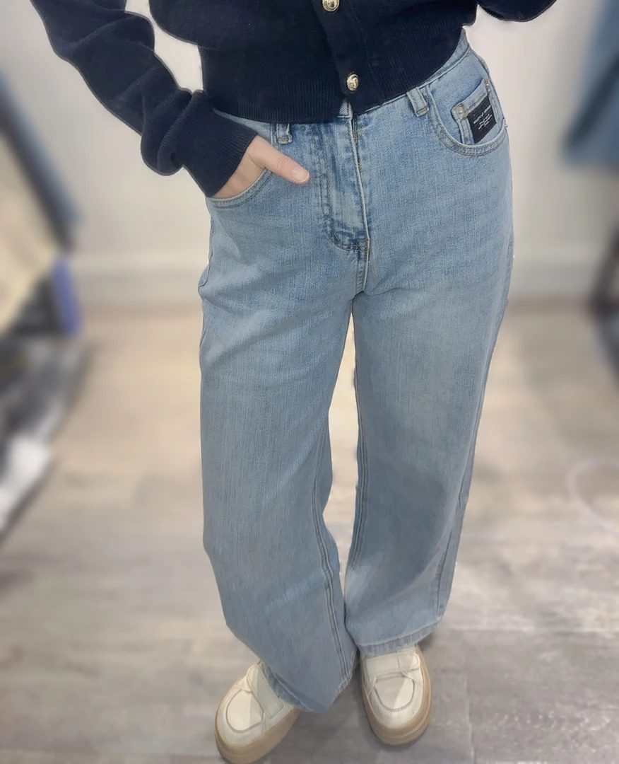 春季新款欧货无弹浅色阔腿高品质百搭宽松梨形牛仔裤