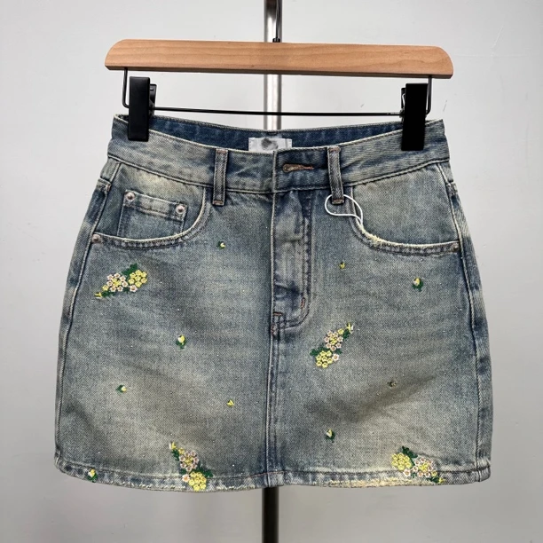 高端夏季刺绣辣妹安全裤复古无弹力显瘦牛仔短裙