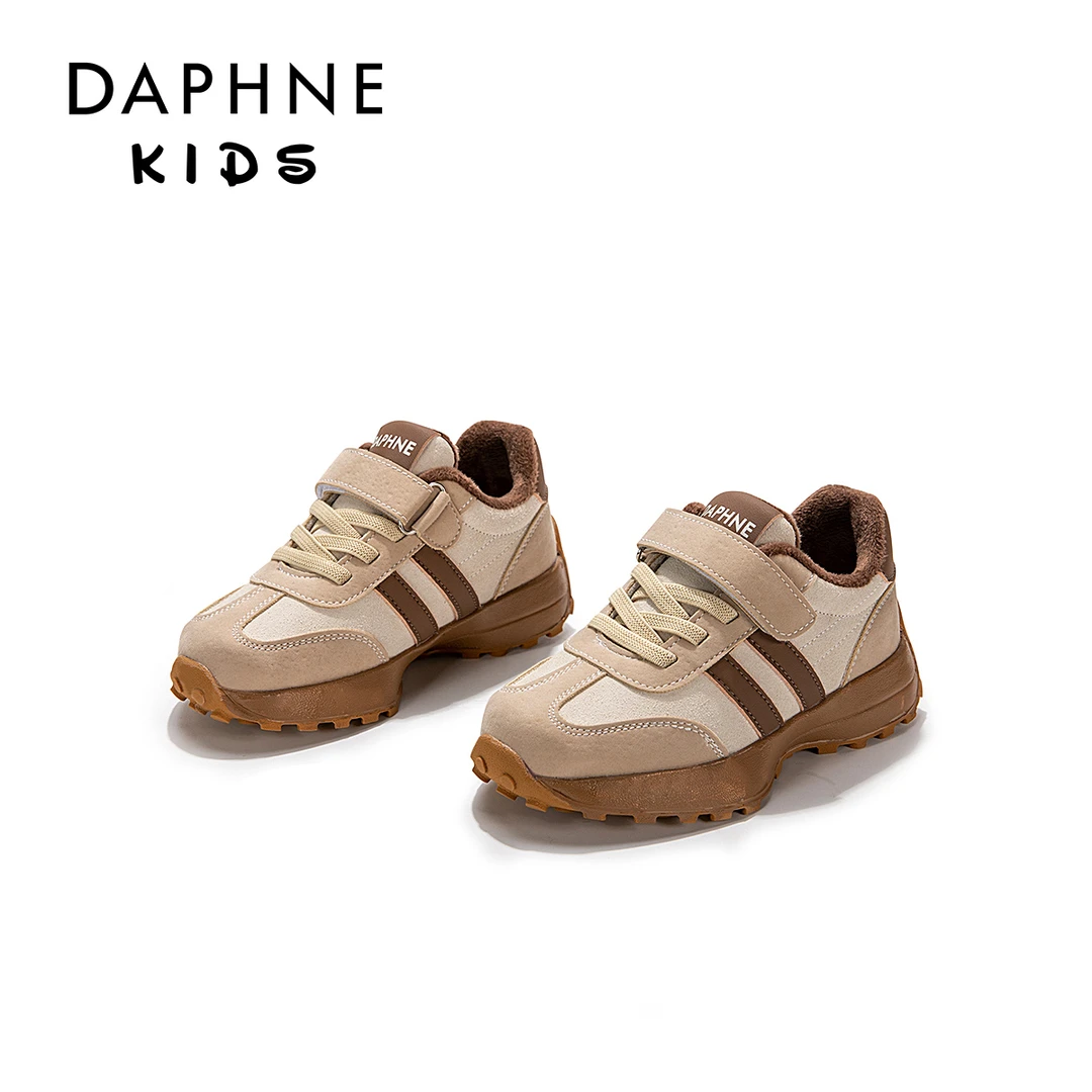 达芙妮美拉德配色2024冬季新反毛皮防滑二棉加绒运动休闲鞋D618