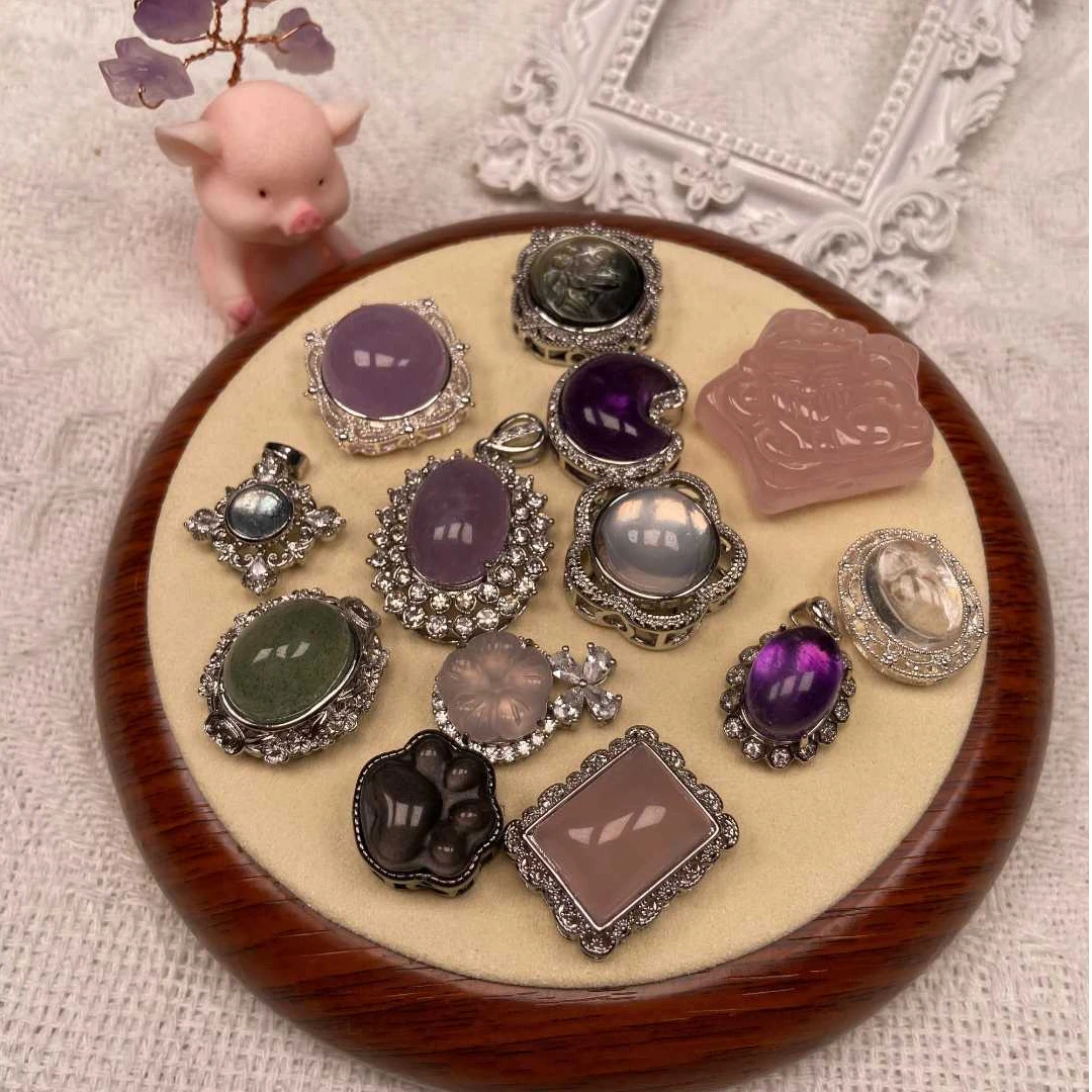 天然石雕刻件diy魔盒镶嵌吊坠戒指手链耳钉珠宝配饰爆款福利任选