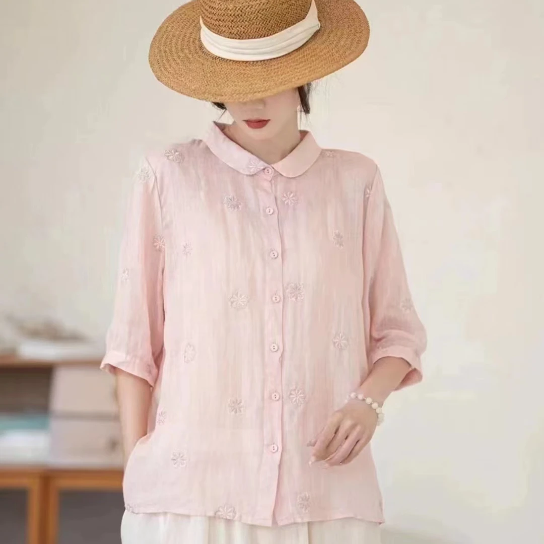 苎麻短袖高考毕业季时尚休闲夏季春夏宽松印花双层