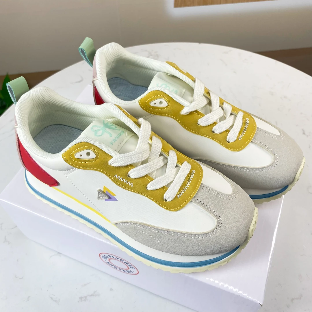 2024新款女鞋阿甘鞋厚底增高百搭拼色轻便透气休闲运动鞋时尚潮鞋