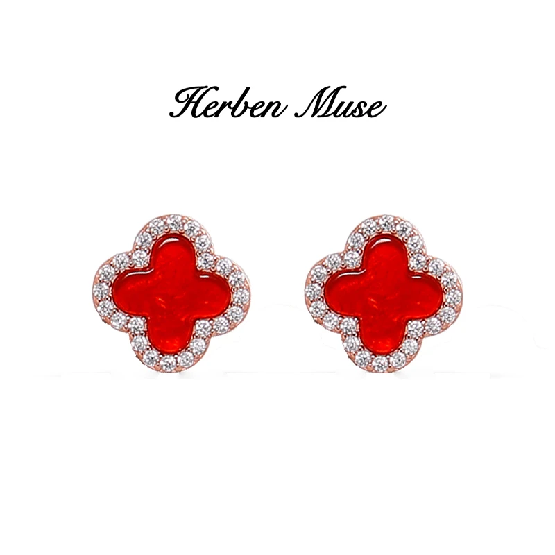 HERBEN MUSE 合金合成锆石耳饰 四叶草耳钉韩版气质高级感耳饰