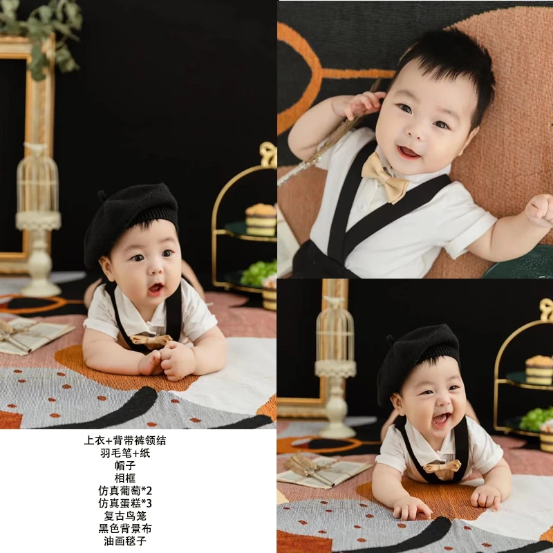 儿童摄影服装复古小小画家宝宝百天照拍照服装影楼男女周岁照道具
