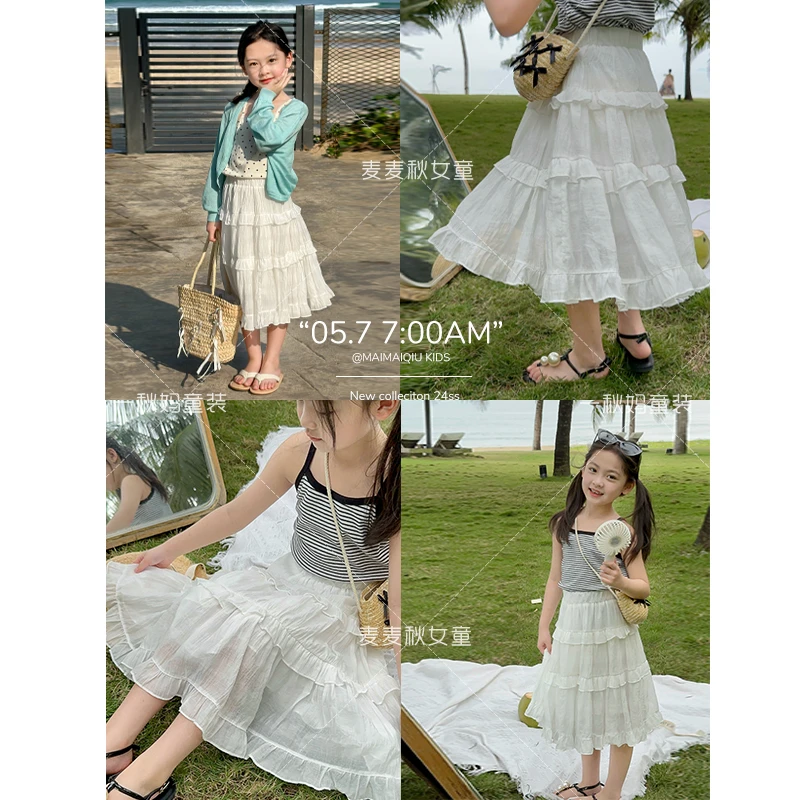 麦麦秋【少女白色蛋糕裙+舒服的棉质是夏天可以穿】女童夏季半身裙