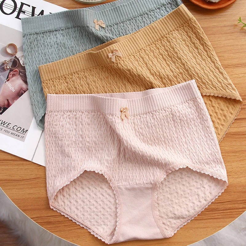 高弹不勒一片式无痕无缝麻花纹理大码女内裤亲肤舒适不闷热高腰