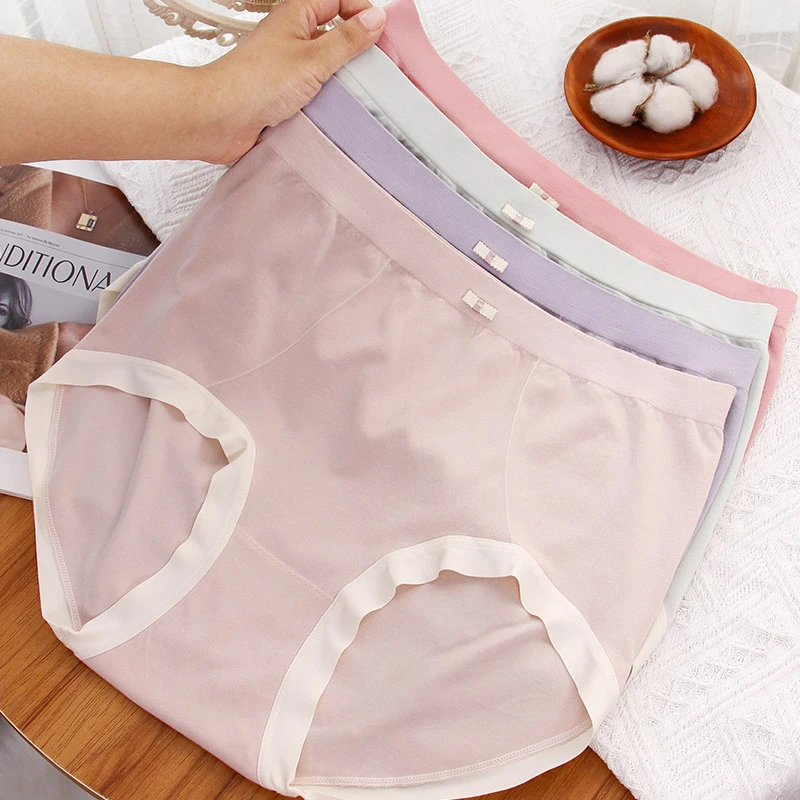 无痕一片式中高腰大码女内裤无缝裸感舒适不勒高弹简约女士纯色
