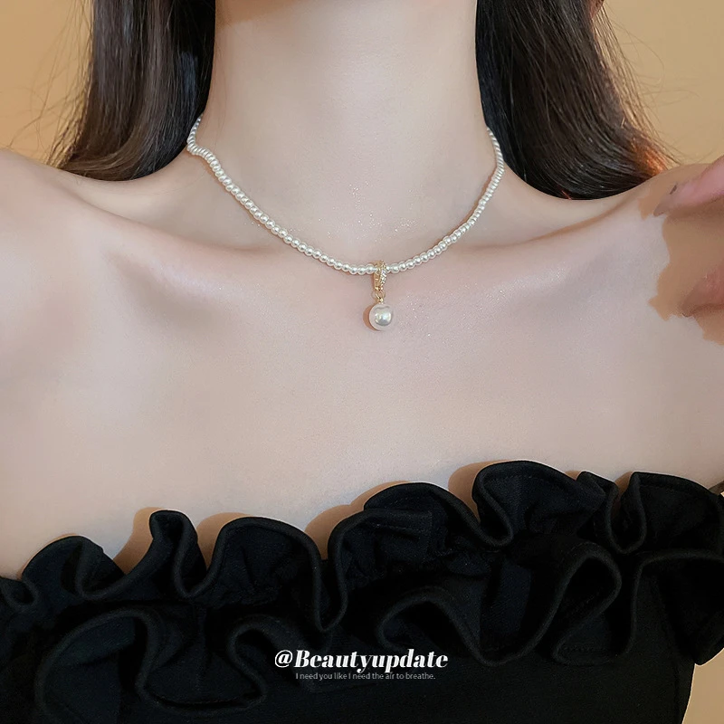 非金属仿珍珠项链 简约珠珠项链高级感时尚气质锁骨链百搭项饰女