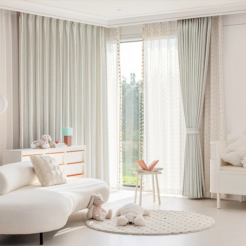简约复古棉麻风提花客厅卧室遮光窗帘飘窗儿童房波西米亚风feyg