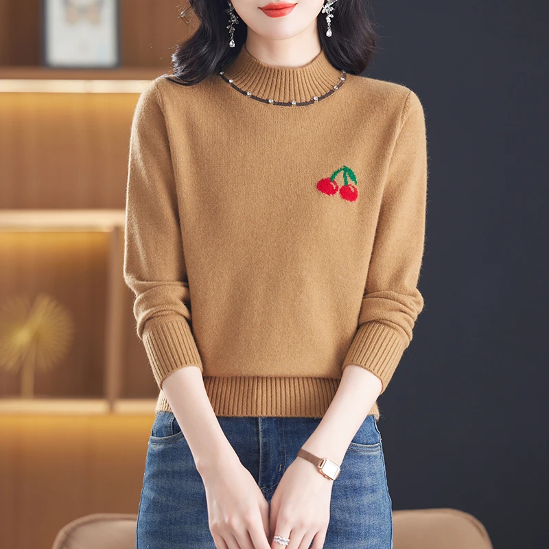 【绵羊毛衫】2024冬款圆领女针织衫纯色时尚宽松休闲秋冬套头上衣