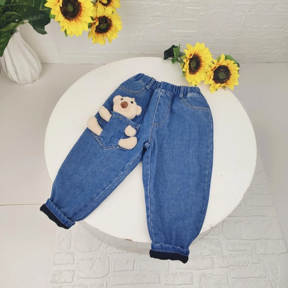 5726 (现货)男女童加绒加厚牛仔裤秋冬装新品韩版时髦加绒款