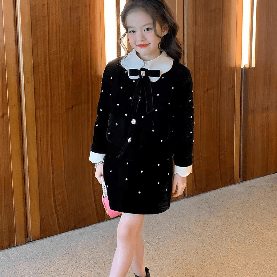 女童小香风满钻秋冬装新款儿童名媛风时尚洋气小香风套装1413