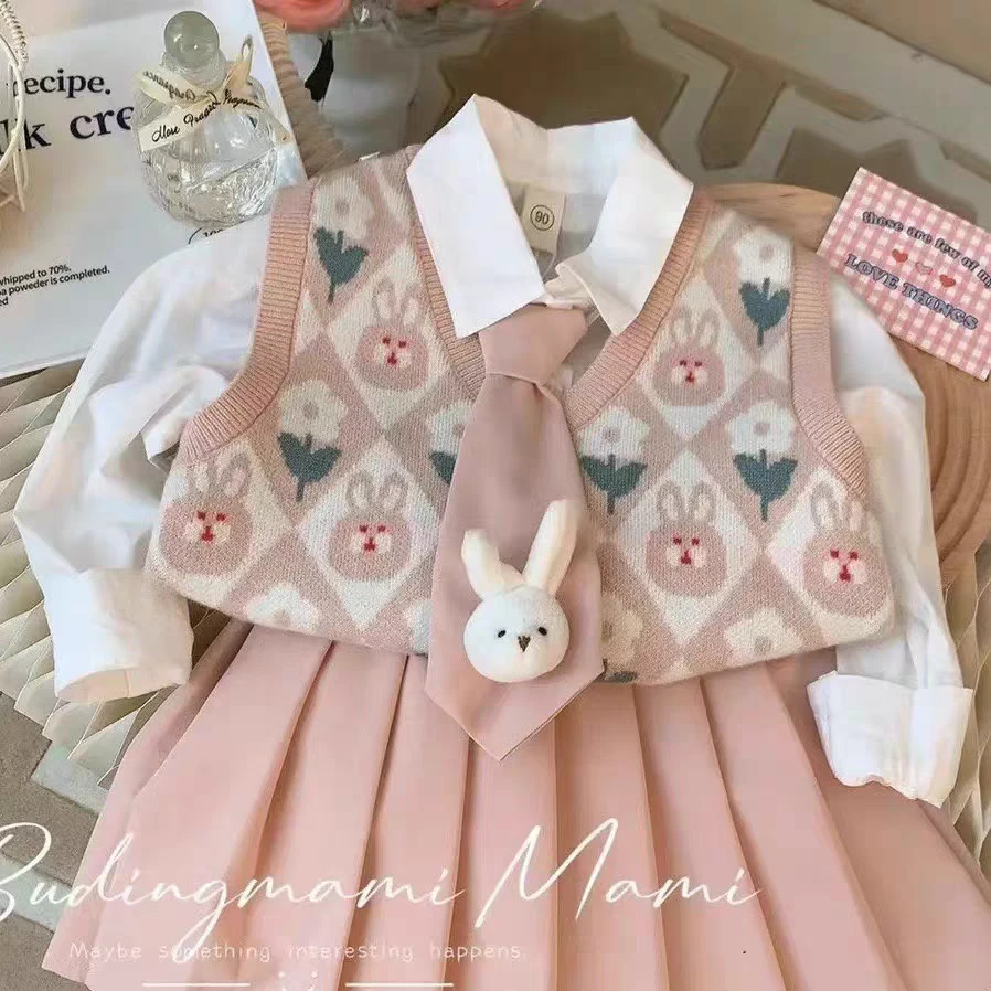 女童jk制服春装套装新款儿童针织马甲小女孩学院风三件套1420