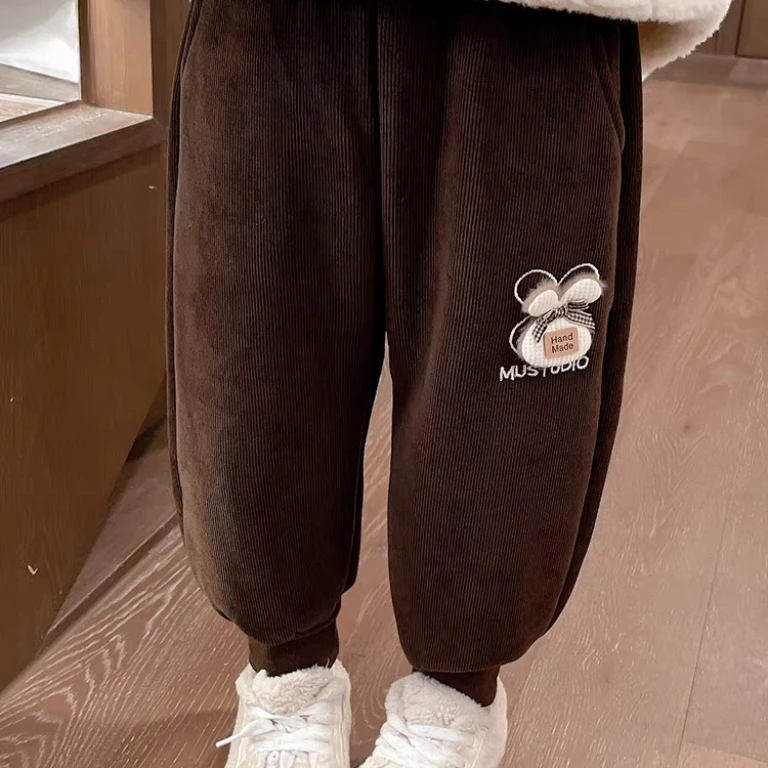 9078新款潮童百搭灯芯绒时尚小贴标秋冬加绒卫裤