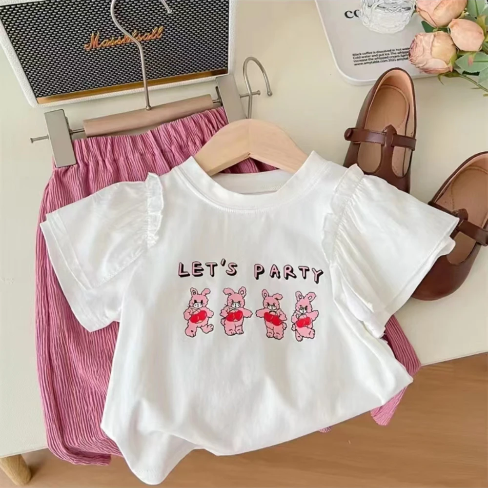 6046女宝韩版夏季新品短袖套装卡通小兔子简约百搭时尚洋气