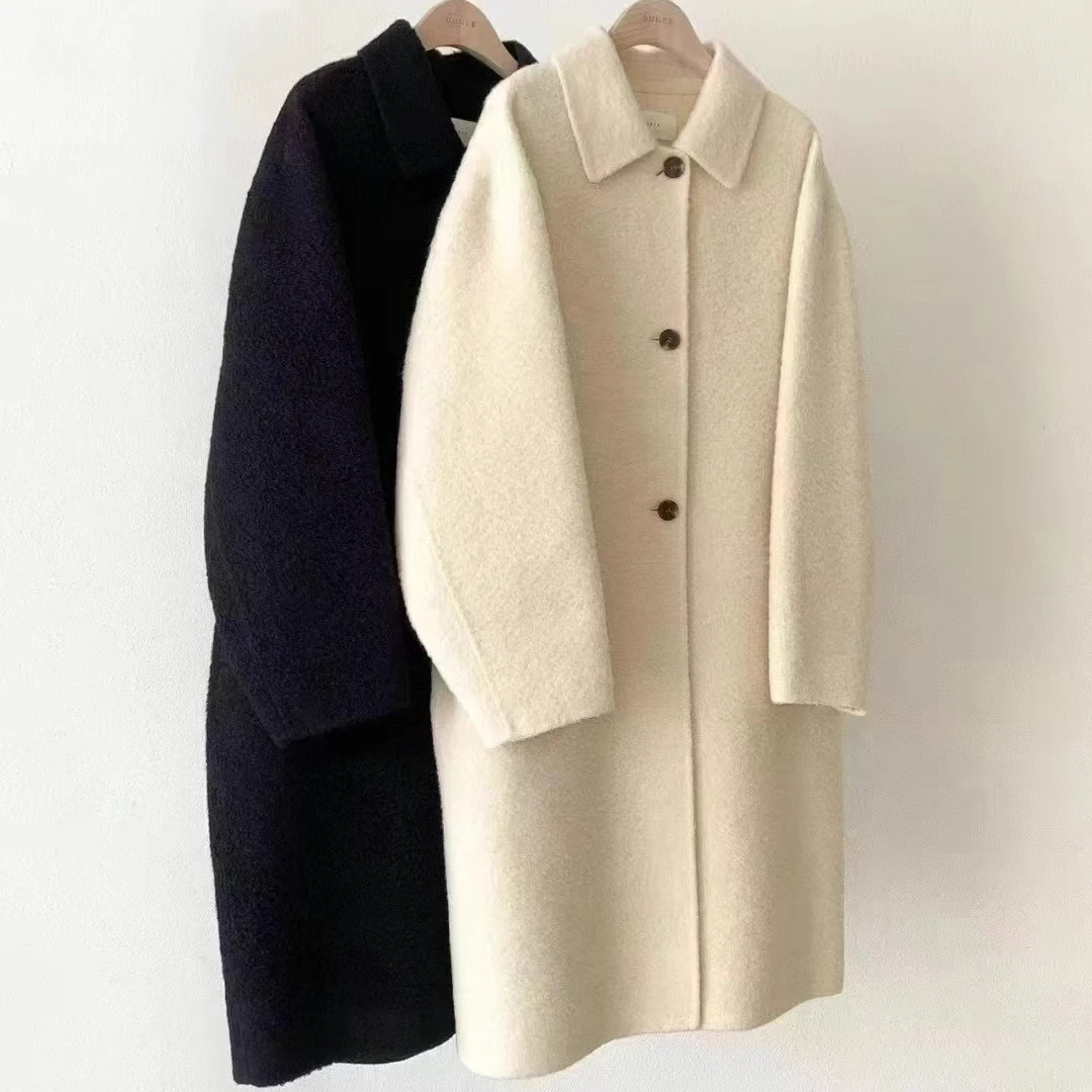 ounce韩国东大门女秋冬时尚显瘦纯色通勤韩版百搭大衣外套中长款