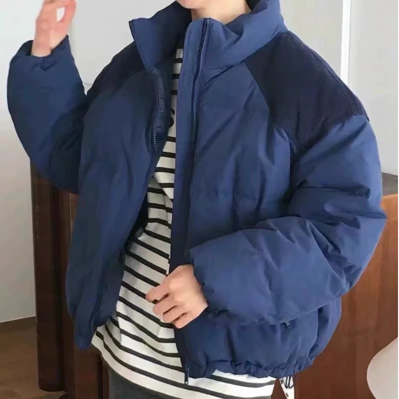 现货！韩国东大门self service2024秋冬新三色立领拼接羽绒服