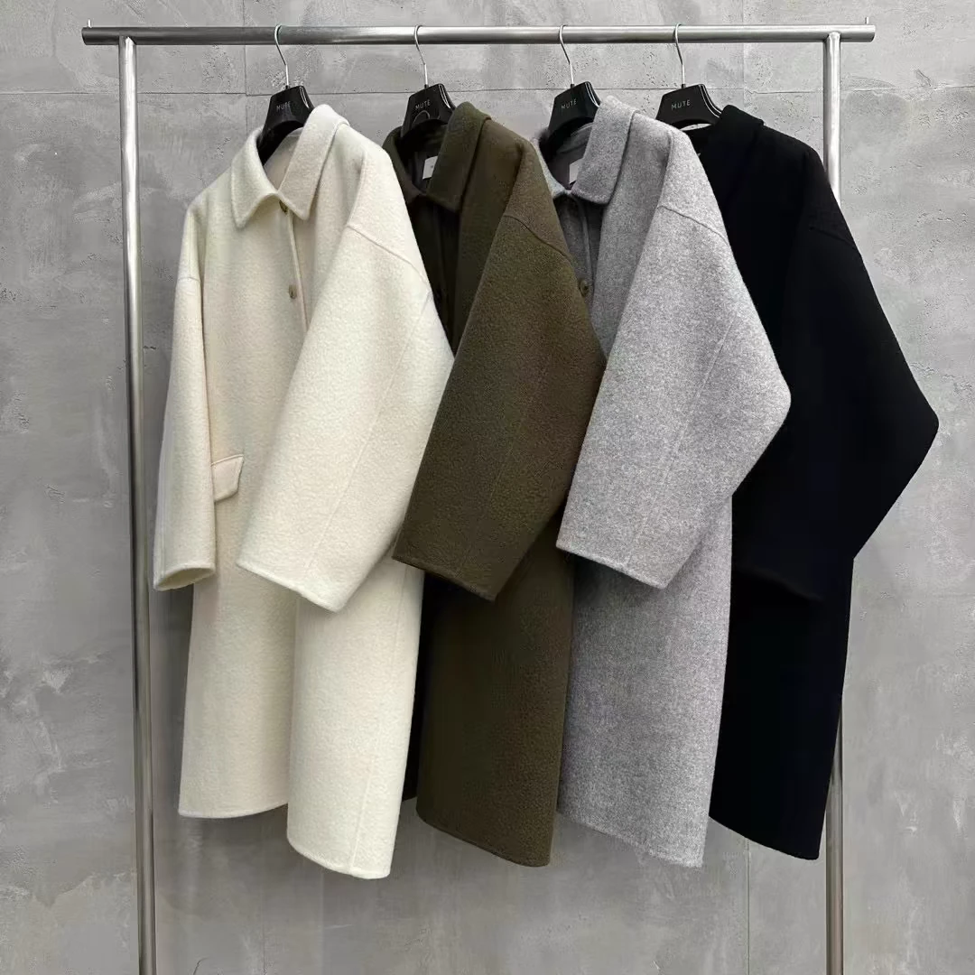 mute韩国东大门代购2024秋新翻领款式中长款大衣外套