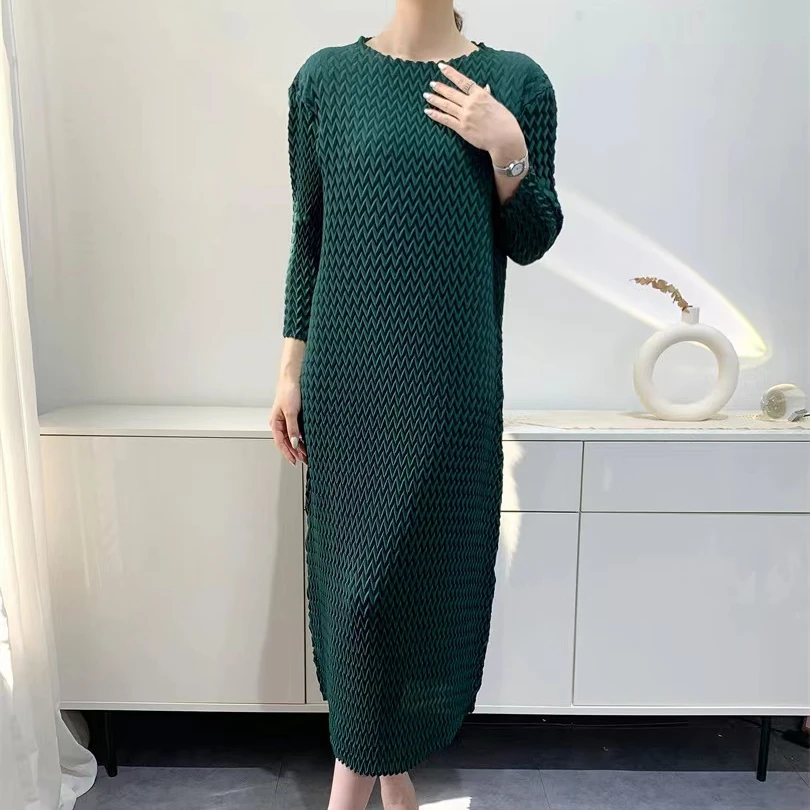 褶皱连衣裙女菠萝褶2024春夏气质减龄高级感手工蝙蝠袖中长裙