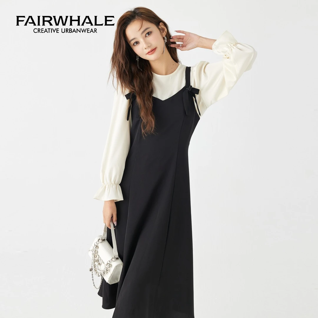 【品牌】马克华菲女装气质时尚显瘦两件套连衣裙套装 F23026A555