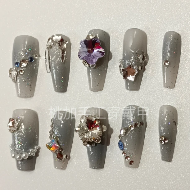 桃加手工穿戴甲 清透爆闪显白温柔百搭美甲爆款渐变气质穿戴式