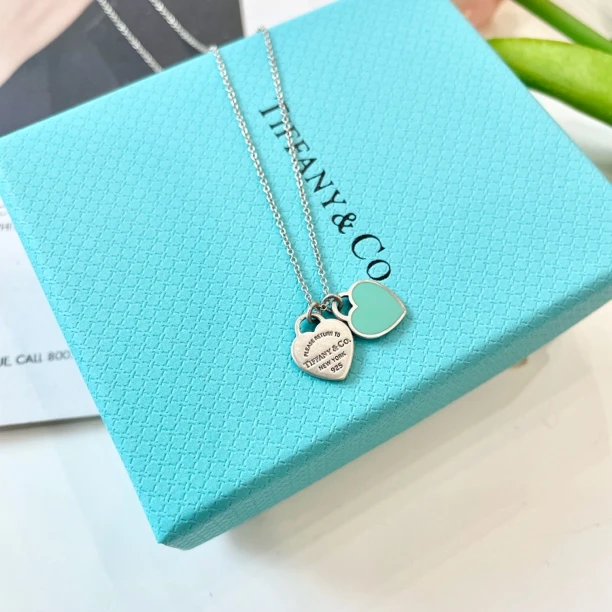 95新 Tiffany & Co./蒂芙尼 蒂芙尼/桃心珐琅项链/925银/经典百搭