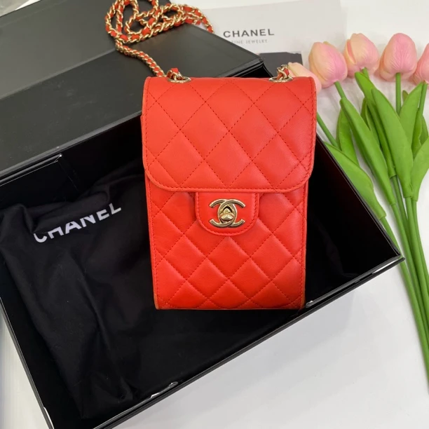 95新 Chanel/香奈儿 香奈儿/红金配色手机包/可单肩斜挎包