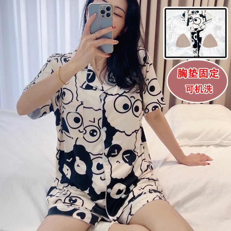 带胸垫睡衣女款爆款2024新夏季可外出女士红色睡本命年短袖套装
