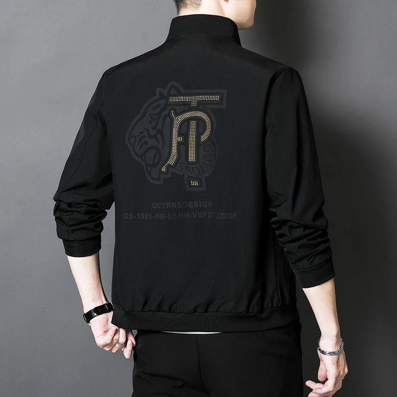 纽丹琉兰春秋高端外套男士夹克棒球服防风潮流黑色外套薄款风衣潮