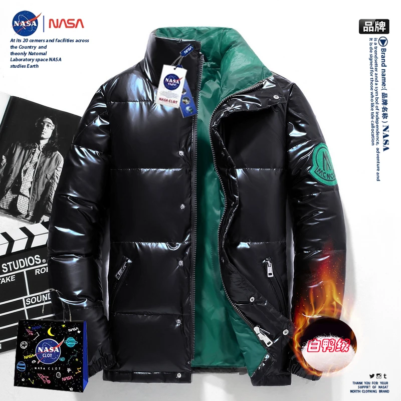 NASAol高档冬季羽绒服短款男士新款潮流亮面加厚保暖免洗超厚外套
