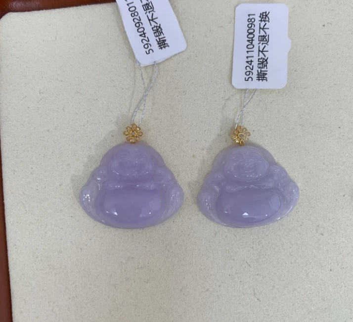 天然缅甸a货翡翠18k金雪花扣紫佛公（多样性发其一）