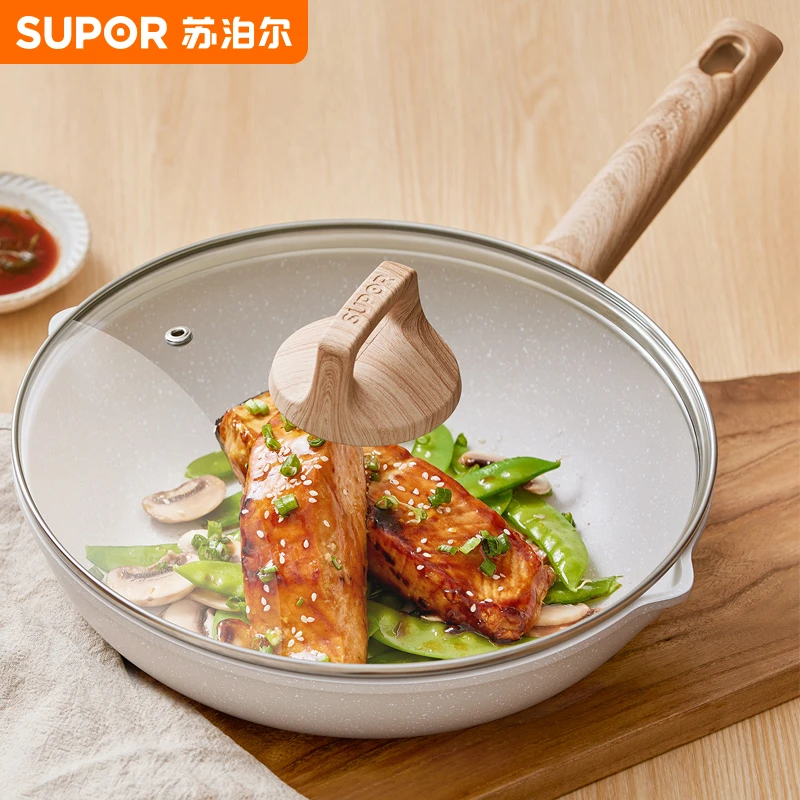 苏泊尔实用麦饭石不粘锅烹饪平底锅牛排锅炒菜锅煎锅家用一体耐磨