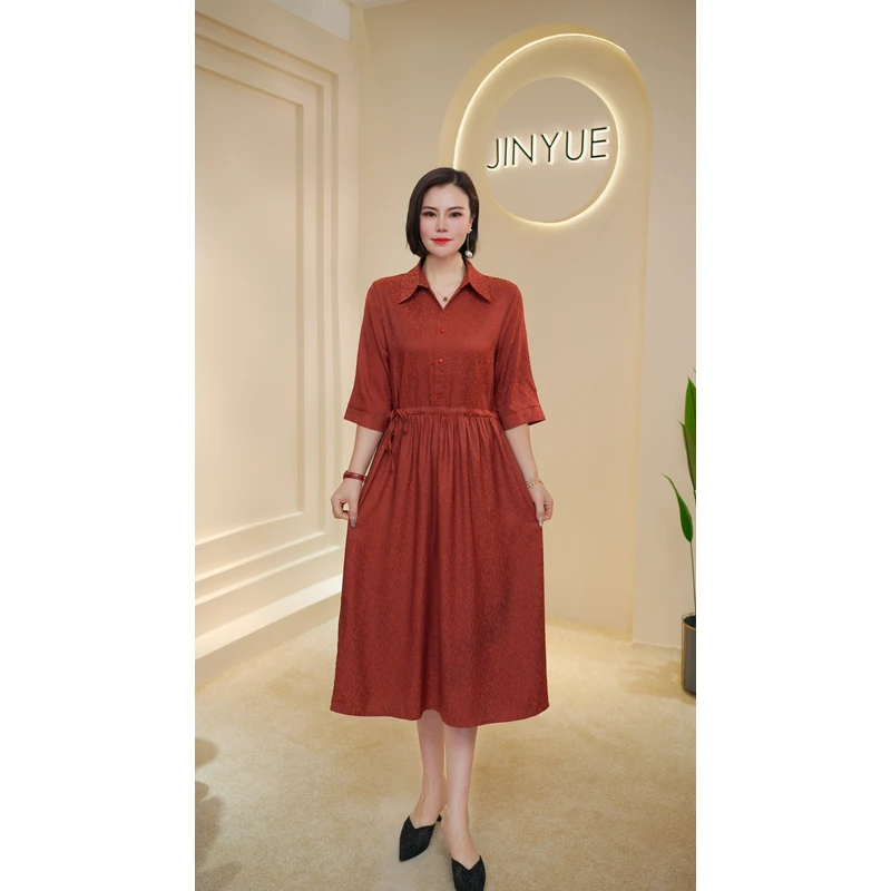 【千姿燕】5713新款立边领双色修身气质百搭时尚春秋超显瘦连衣裙