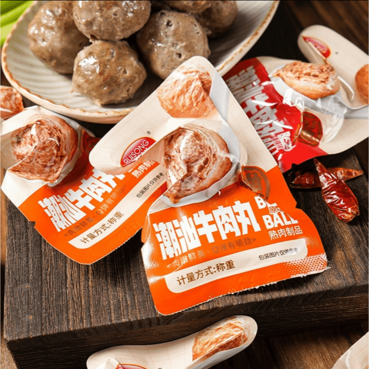 新疆包邮瑞松潮汕牛肉丸香辣味85g*3袋开袋即食