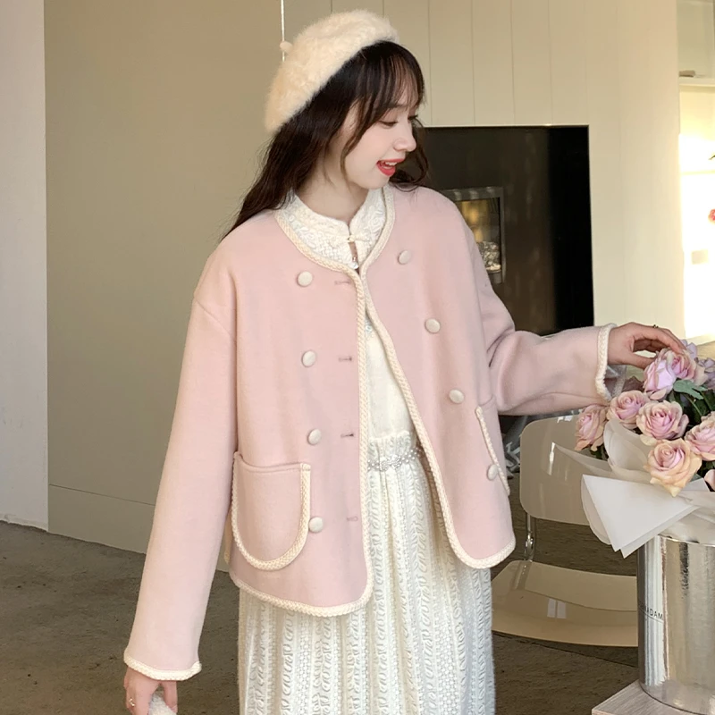 韩系甜美小香风短外套女2023秋冬新款复古设计感温柔气质上衣