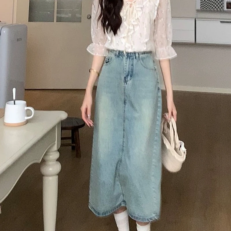 法式牛仔显瘦半身裙2024夏季新款中长款高腰百搭小众a字裙子