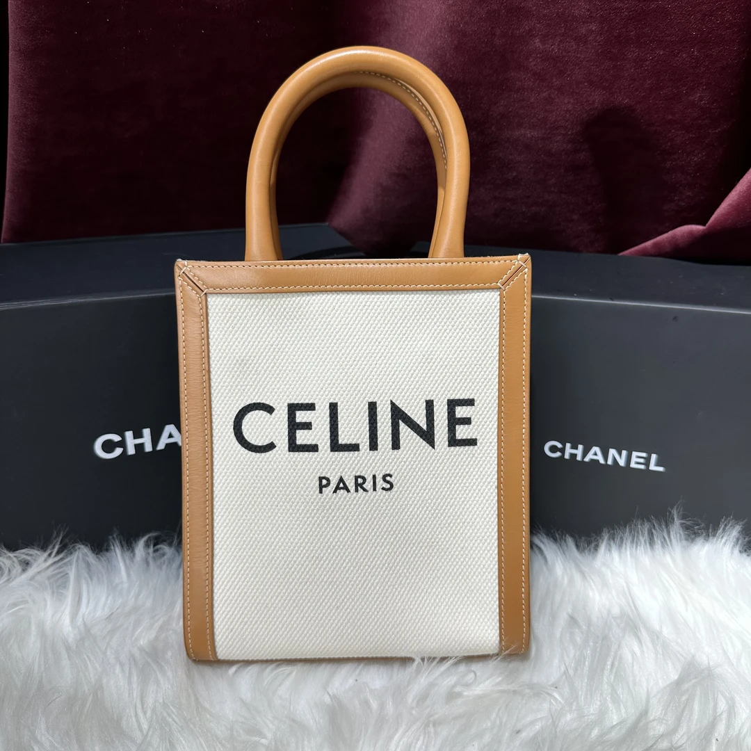 95新 Celine/思琳 棕色拼皮迷你mini托特斜挎单肩手提