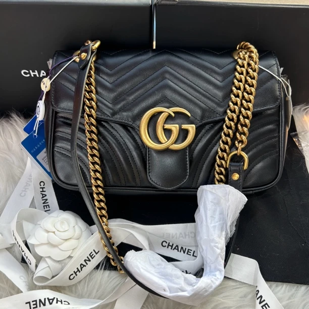 99新 GUCCI/古驰 黑金马蒙26斜挎包