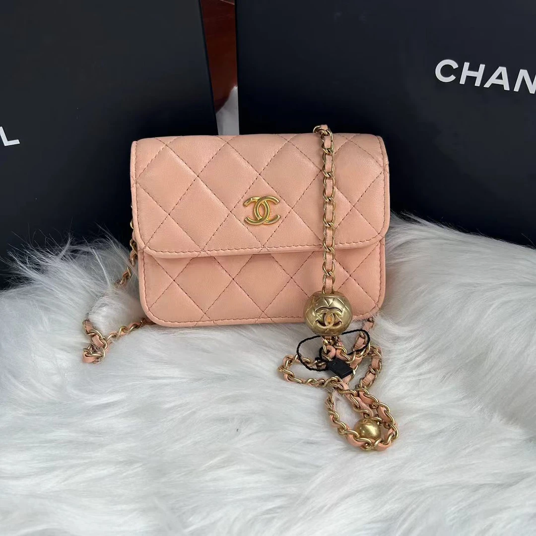 95新 Chanel/香奈儿 臻选西柚粉金球腰包（31开）