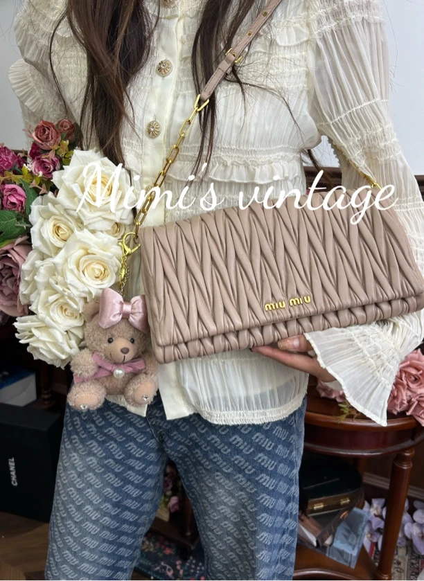 95新 MIU MIU/缪缪 裸粉色单肩链条包