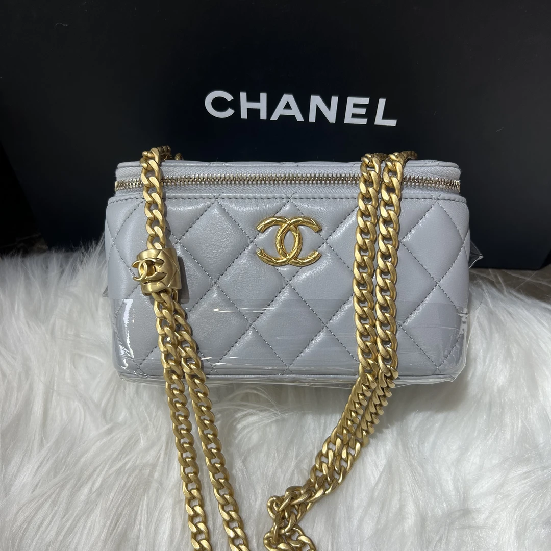 95新 Chanel/香奈儿 灰色23k金柱长盒子