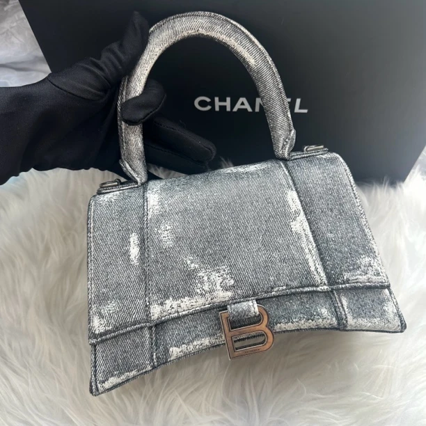 99新 Balenciaga/巴黎世家 巴黎世家牛仔印花小号沙漏可拆卸肩带