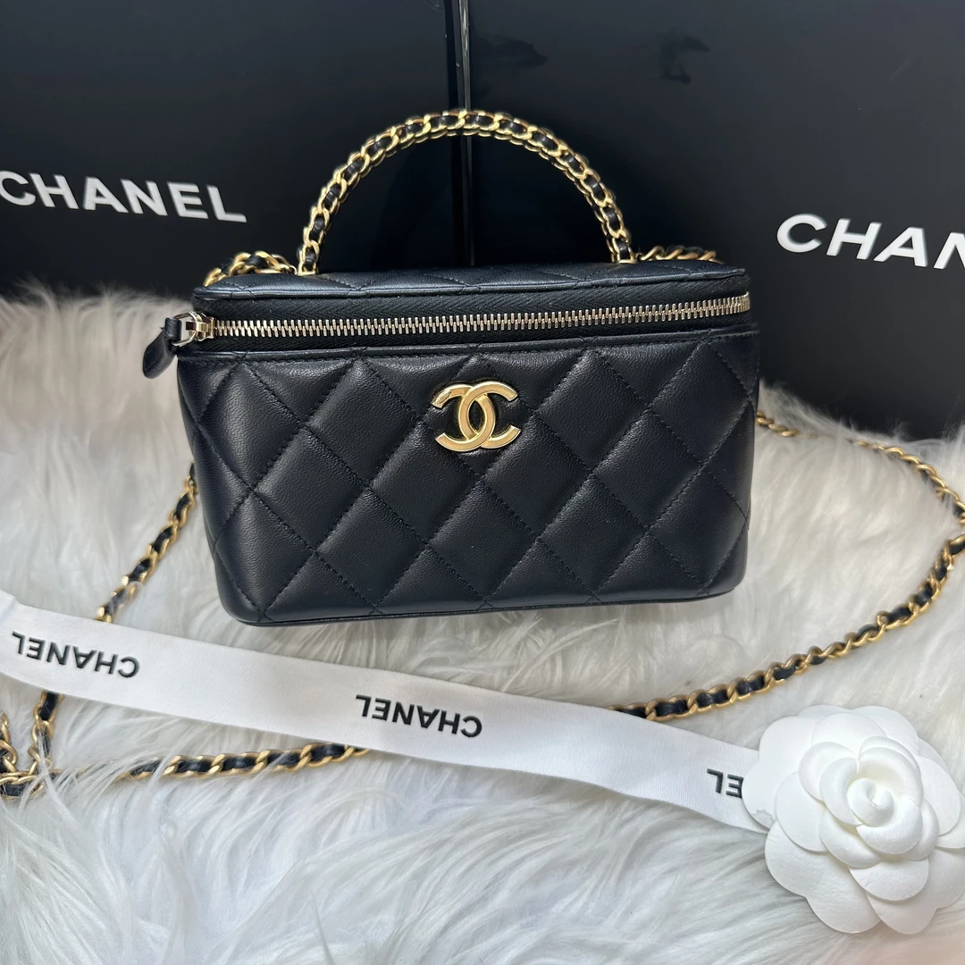 95新 Chanel/香奈儿 22k黑金手柄菱格纹长盒子（芯片全套）