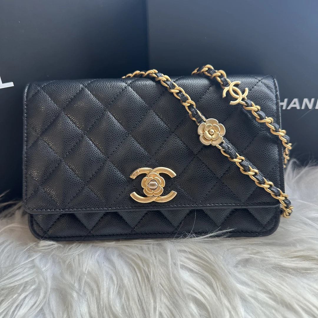 95新 Chanel/香奈儿 23K黑金荔枝牛山茶花woc发财包