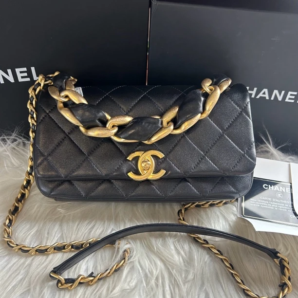 99新 Chanel/香奈儿 黑金粗扣链条大mini（31开全套）
