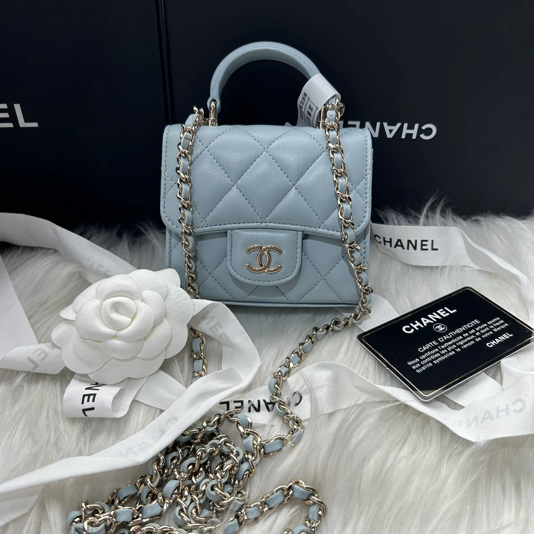 95新 Chanel/香奈儿 Baby婴儿蓝色手柄 mini woc