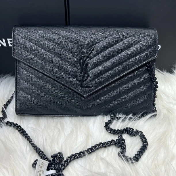 99新 YSL/圣罗兰 So black鱼子酱信封woc中号