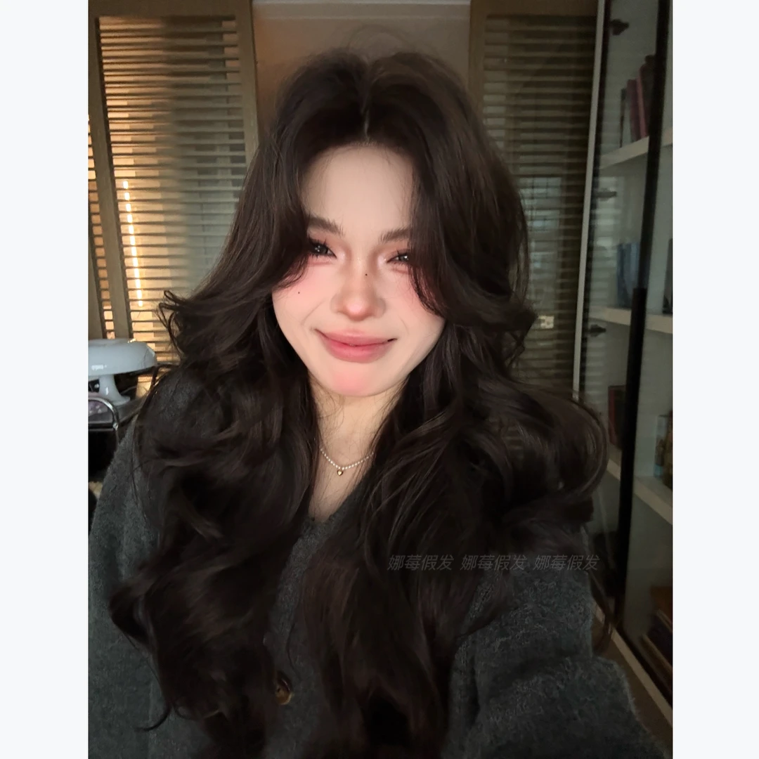 -【古董娃娃】黑棕色进口丝混丝原创波浪新卷加大头皮A小额蕾丝假发