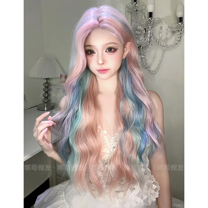 娜莓【彩虹糖】全精修彩色氛围感网感自然长卷发隐形女生全头套假发