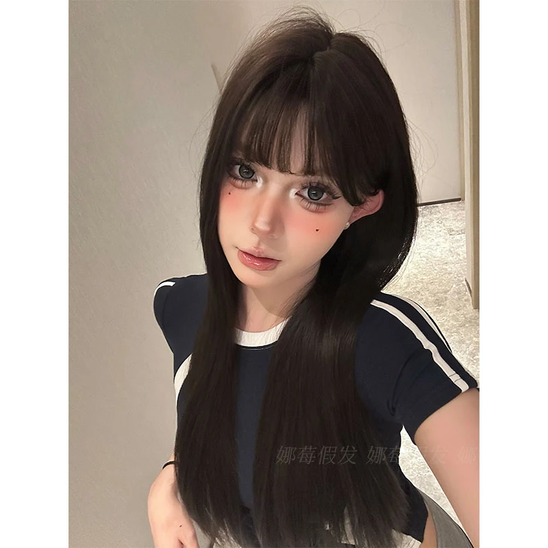 -【纯情少萝】黑长直假发可爱日常长鬓角发萝莉修颜学生女基础假发